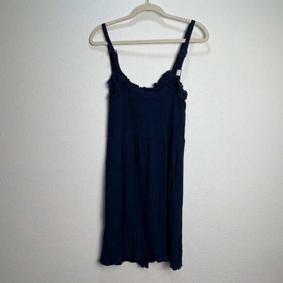 Market & Spruce Navy Blue Sleeveless Dress Large Stretch Crinkled Gathered Bodyc - Picture 3 of 6